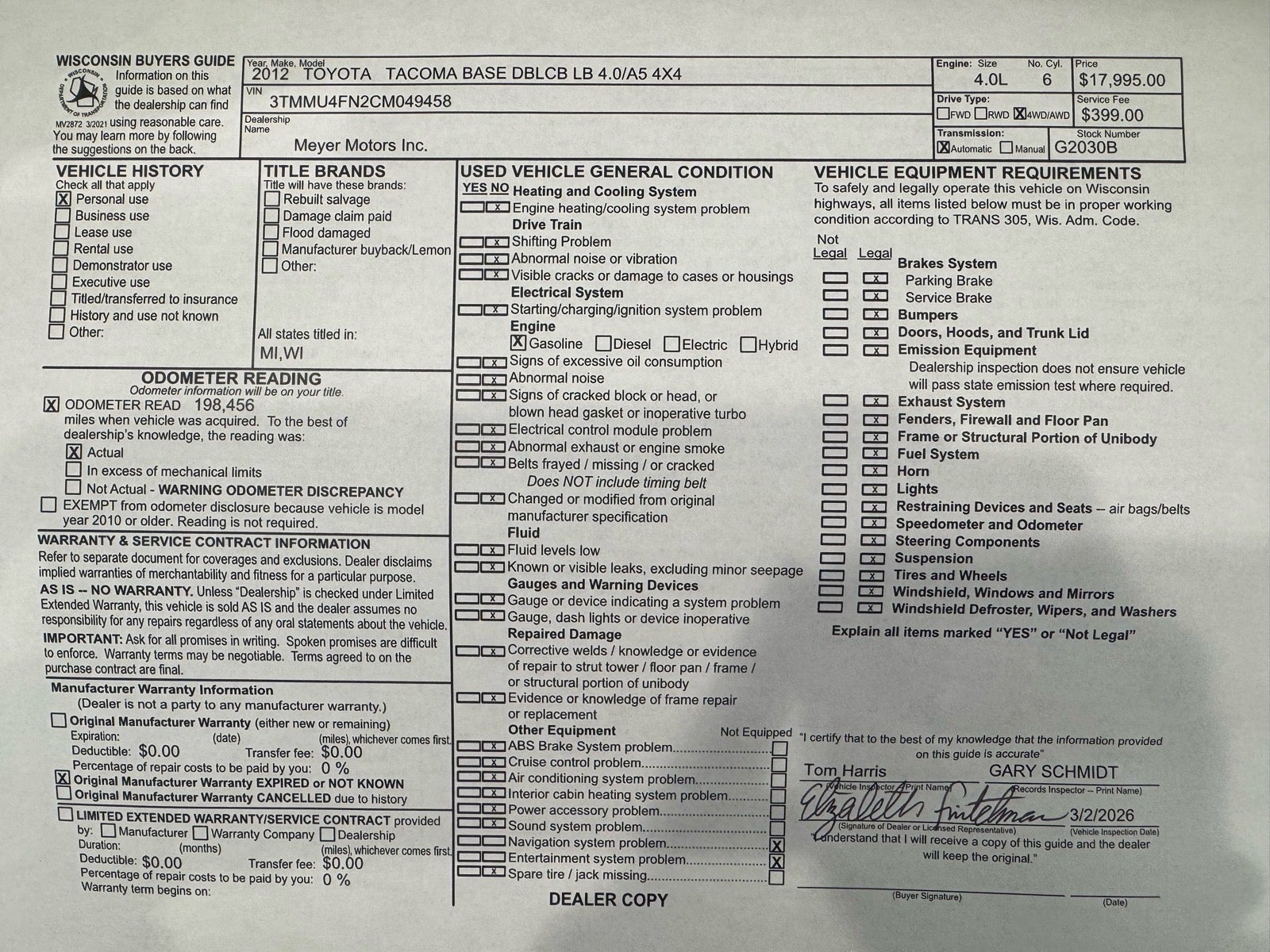 2012 Toyota Tacoma Base