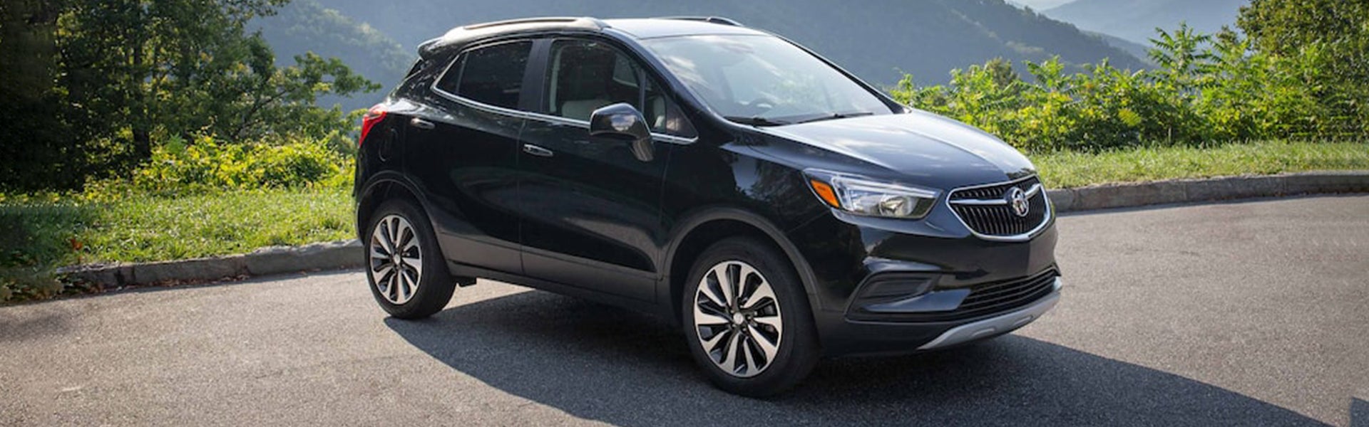 A black Buick car in parked at a lookout